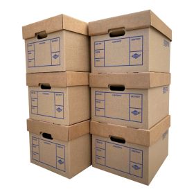 StarBoxes 6 pack of filing boxes with write-in labeling system to organize contracts, taxes, and legal documents for storage
