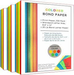 Colored Bond Paper Bundle 8.5" x 11", 20lbs, 1500 Pages, Multicolor