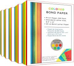 Colored Bond Paper Bundle 8.5" x 11", 20lbs, 2500 Pages, Multicolor 