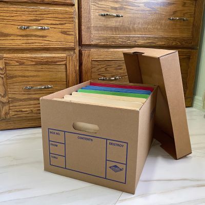 Sturdy corrugated storage file boxes with handles to carry documents to court cases, attorneys offices, or realtors property contracts UOFFICE